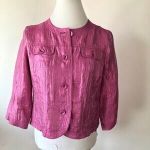 Ruby Rd Cropped Pink Jacket 8P Button Front Tulip Sleeve Cuff Detail